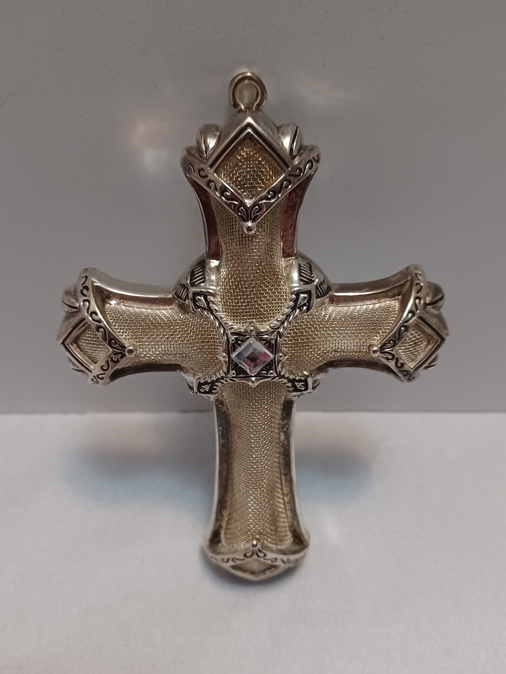 Lenox Silver Plated Filigree Cross Pendant with Central Crystal Ornament